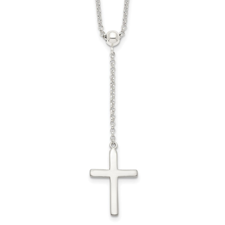 Sterling Silver Polished Cross Adjusts up to 23.5 inch Necklace QG4405-23