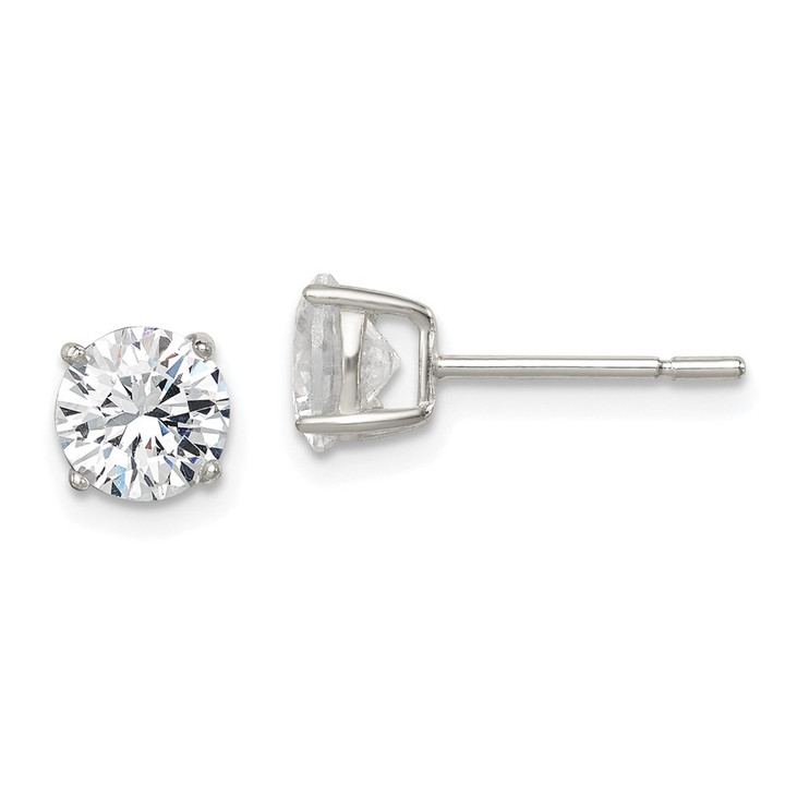 Sterling Silver Polished 6mm Round CZ Stud Earrings QE12180