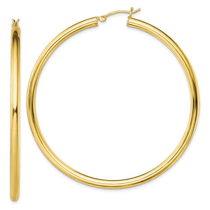 Sterling Silver Gold-Tone Polished 3x60mm Hoop Earrings QE13171