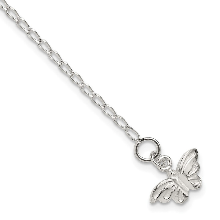 Sterling Silver 10inch Solid Polished Butterfly Anklet QG441-10