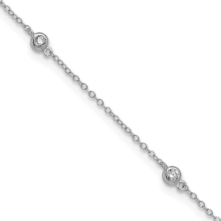 Sterling Silver Rhodium-plated Bezel CZ 9in Plus 2in Ext. Anklet QG4726-9