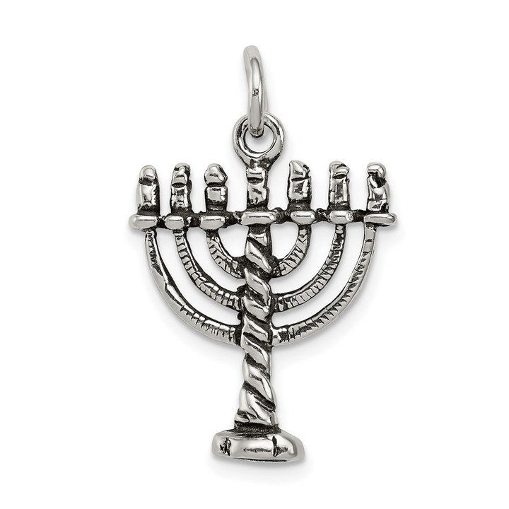 Sterling Silver Antiqued Menorah Charm QC7425