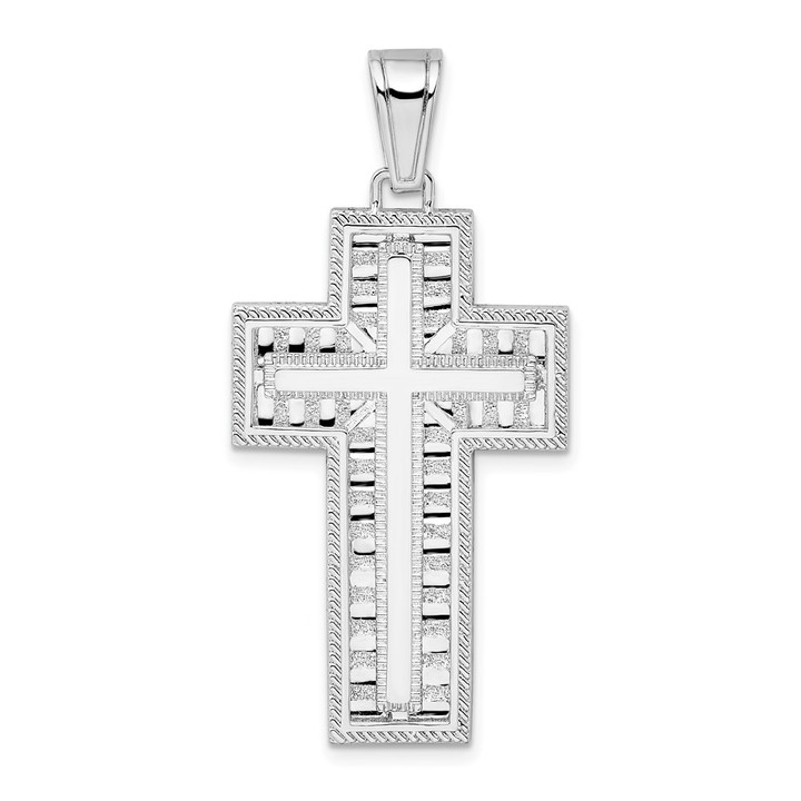 De-Ani Sterling Silver Rhodium-Plated Rope Edge Latin Cross Pendant QC10196
