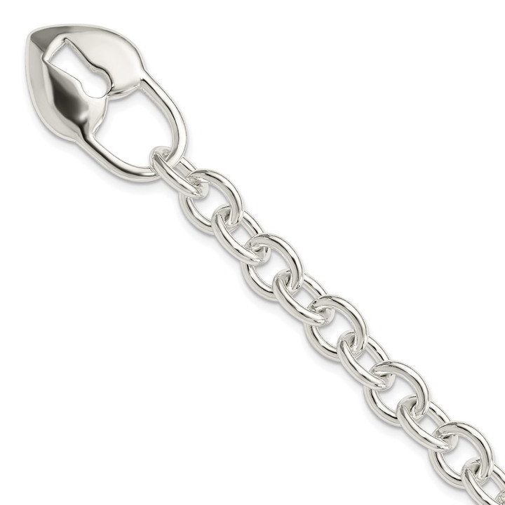 Sterling Silver Polished Heart and Key Bracelet QG3281-7.5