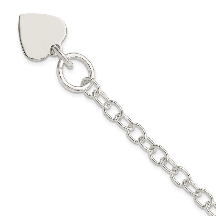 Sterling Silver Polished Engraveable Heart Charm Bracelet QG3283-8.5