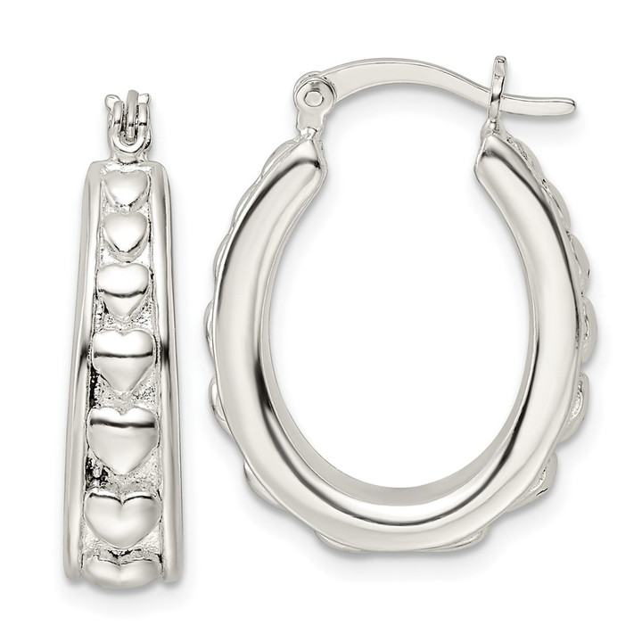 Sterling Silver Polished Heart Oval Hoop Earrings QE15909