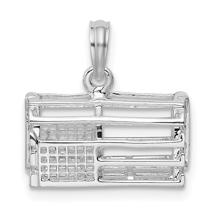 De-Ani Sterling Silver Rhodium-Plated Polished 3D Empty Lobster Trap Pendant QC10205