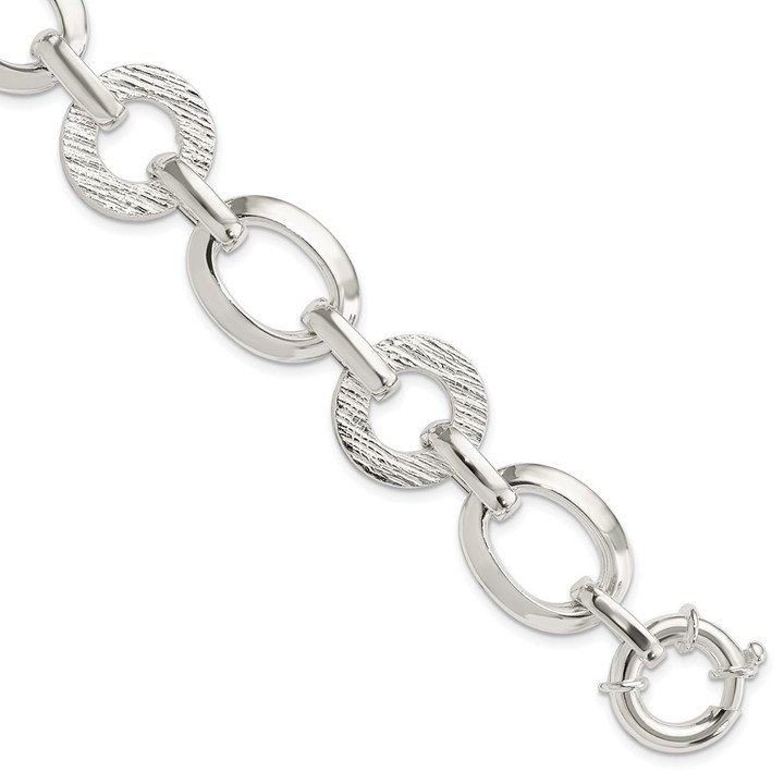Sterling Silver Polished Ovals And Textured Circles Bracelet QG3885-7.5