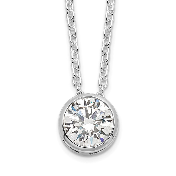 Sterling Silver Rhodium-plated 8mm Bezel CZ Necklace QG39-16