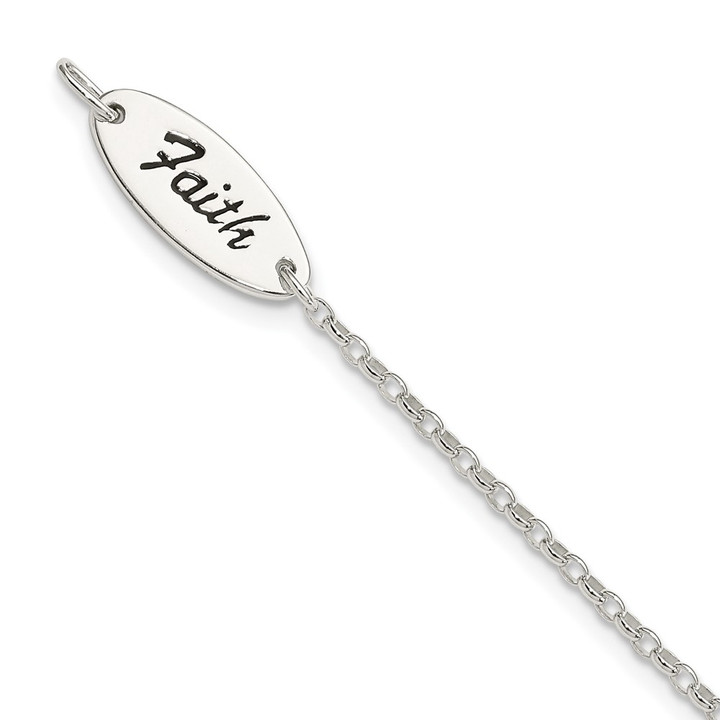 Sterling Silver Polished Enamel FAITH and Cross Bracelet QG3624-7.5