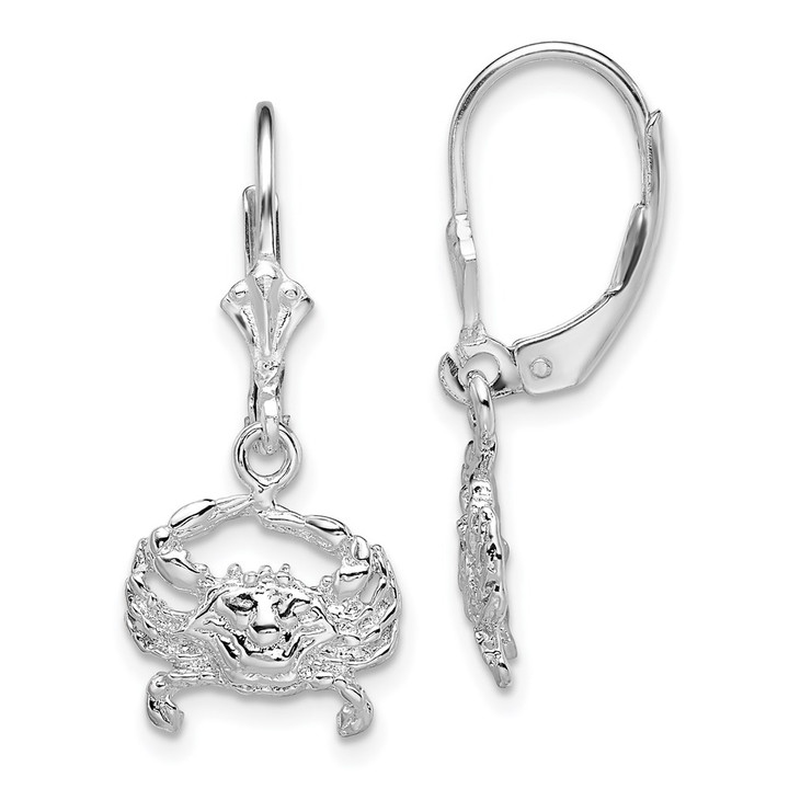 De-Ani Sterling Silver Rhodium-Plated Polished Blue Crab Leverback Earrings QE15594