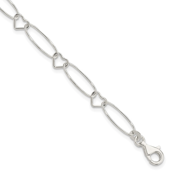 Sterling Silver Oval Link w/Hearts Bracelet QG3056-7.5