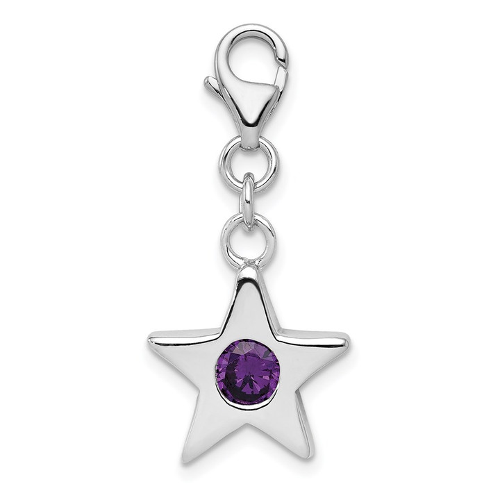Sterling Silver Rhodium-plated February CZ Birthstone Star Charm QC4811