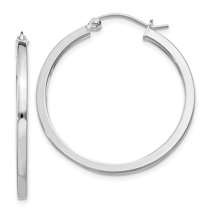 Sterling Silver Rhodium-plated 2x30mm Square Tube Hoop Earrings QE4648