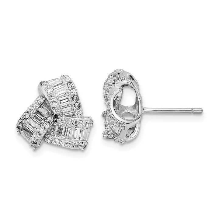 Cheryl M Sterling Silver Rhodium-plated Baguette-cut and Brilliant-cut CZ Love Knot Post Earrings QCM1485