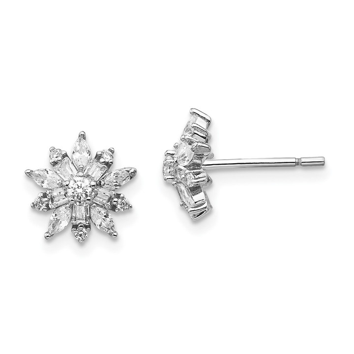 Cheryl M Sterling Silver Rhodium-plated Brilliant-cut Marquise-cut and Baguette-cut CZ Post Earrings QCM1427