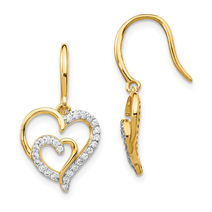 Cheryl M Sterling Silver Gold-plated Brilliant-cut CZ Heart Dangle Earrings QCM1428