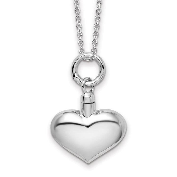 Sterling Silver Rhodium-plated Puffy Heart Ash Holder Necklace QC8400/QCL035RH-18