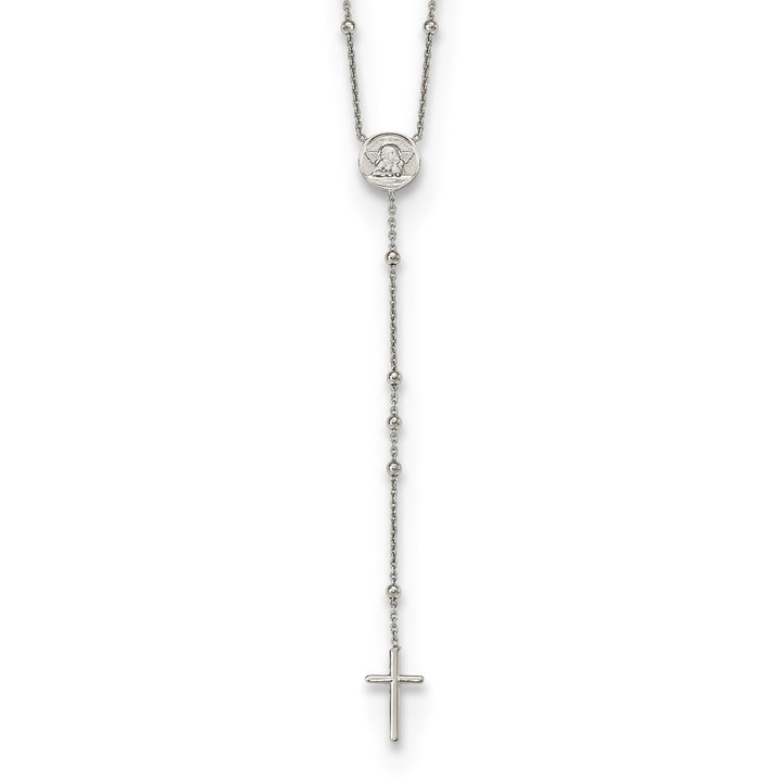 Sterling Silver Rhodium-plated Beaded Angel Rosary Necklace QG5604-18