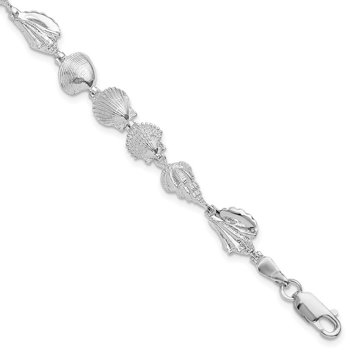 De-Ani Sterling Silver Rhodium-plated Polished Multi-Shell 7.25 inch Bracelet QH5583-7.25