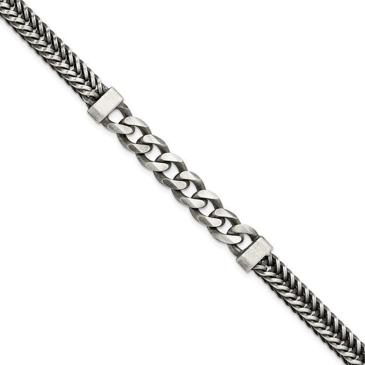 Sterling Silver Brushed Antiqued Wheat & Curb Chain Bracelet QG5740-8.5