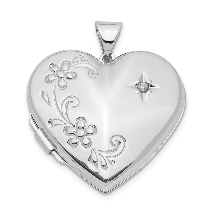 Sterling Silver Rhodium-plated 21mm Diamond Floral Heart Family Locket QLS883