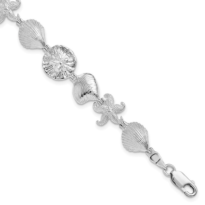 De-Ani Sterling Silver Rhodium-Plated Polished Starfish / Shells / Sand Dollar Bracelet QH5585-7