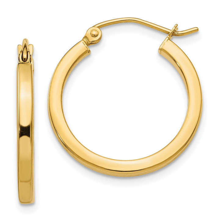 10k 2mm Square Tube Hoop Earrings 10T1078