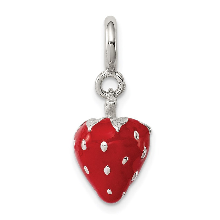 Sterling Silver Rhodium-plated Red Enameled Strawberry Charm QC6149