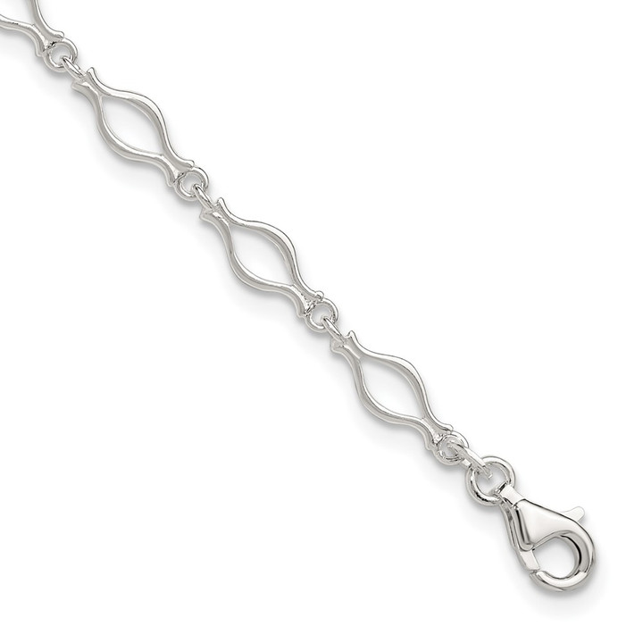 Sterling Silver 9inch Solid Polished Fancy Link Anklet QG667-9