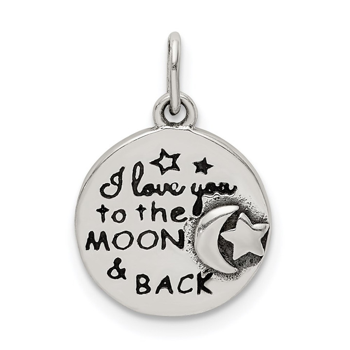 Sterling Silver Enamel Love you to the Moon & Back Charm Pendant QC9467