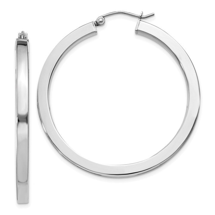 Sterling Silver Rhodium-plated 3x40mm Square Tube Hoop Earrings QE826