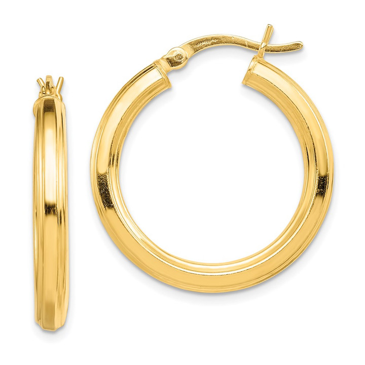 Sterling Silver Gold-flashed 3x25mm Grooved Hoop Earrings QE6488