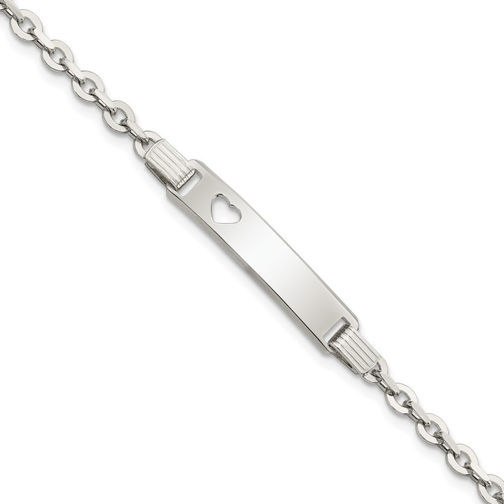 Sterling Silver Polished ID W/Heart Bracelet QID229-7.5