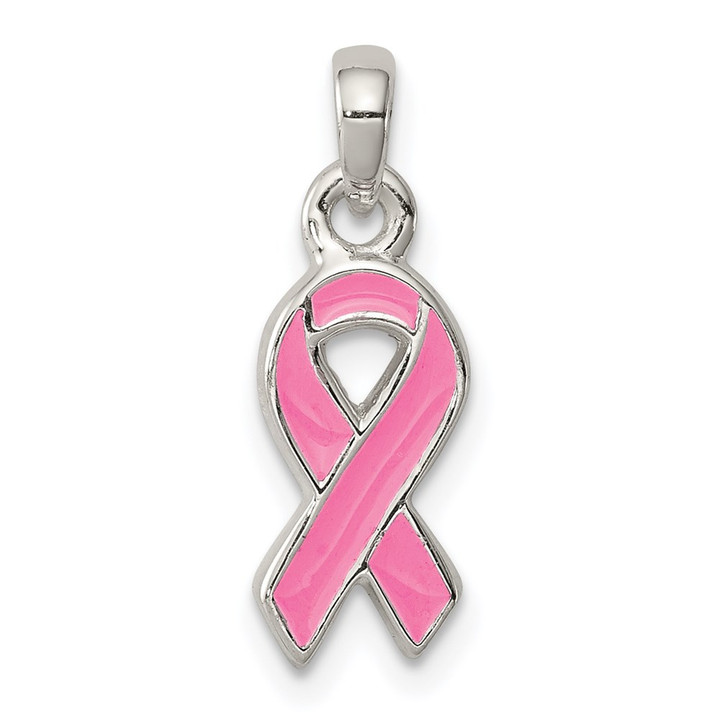 Sterling Silver Polished Pink Enameled Ribbon Pendant QC8568