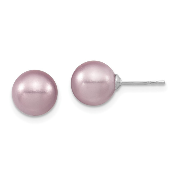 Majestic Sterling Silver Rhodium-plated 8-9mm Purple Imitation Shell Pearl Stud Earrings QMJE8PU