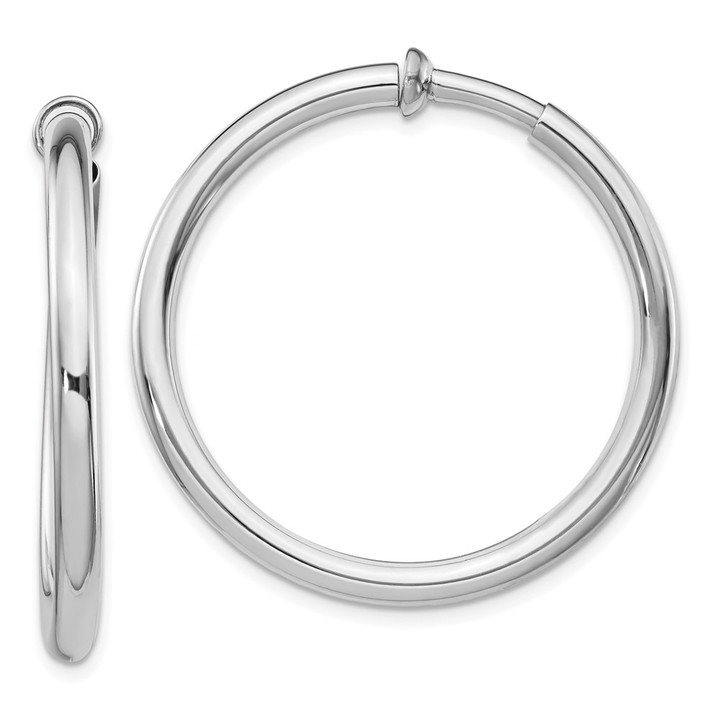Sterling Silver RH-plated 3x37mm Non-Pierced Round Hoop Earrings QE8558