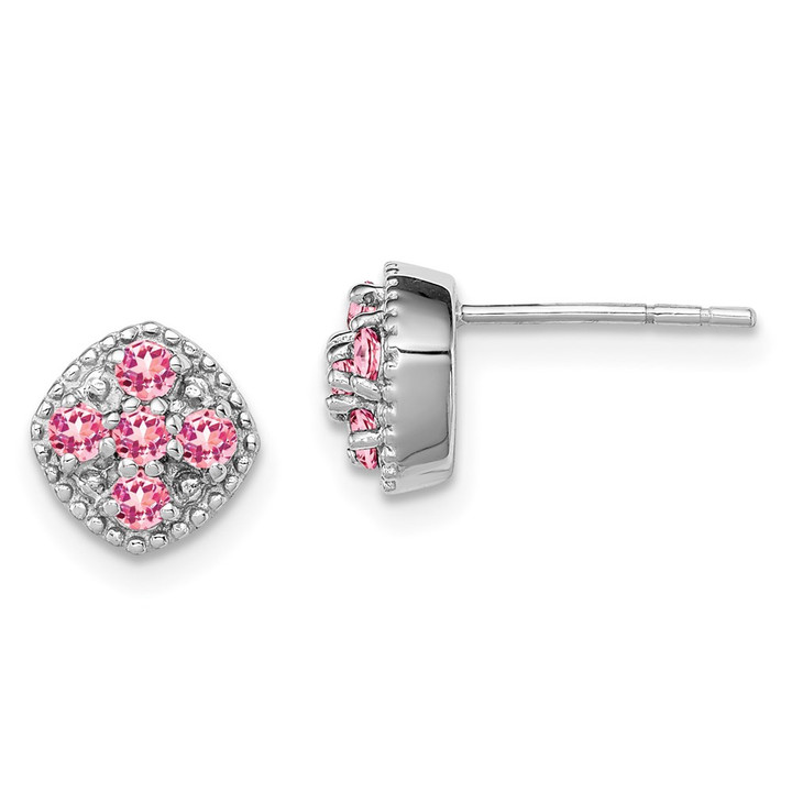 Sterling Silver Rhodium-plated Pink Tourmaline Square Earrings QE10109PT
