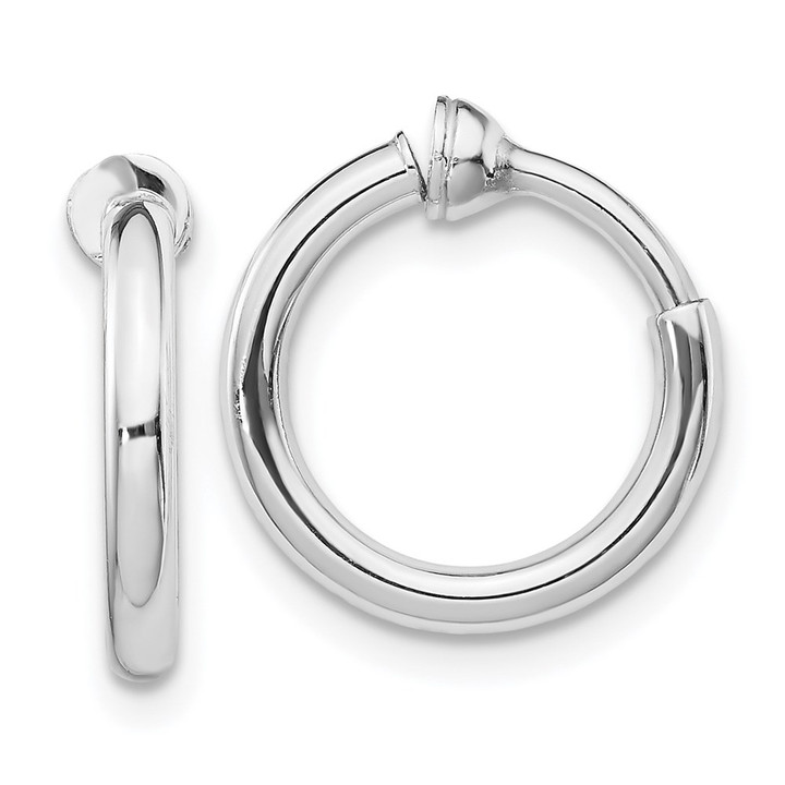Sterling Silver RH-plated 2x14mm Non-Pierced Round Hoop Earrings QE8552
