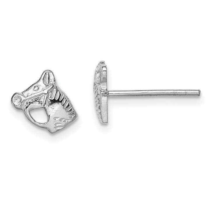 Sterling Silver Rhodium-plated Polished & Textured Horse Head Children's Post Earrings QE11253