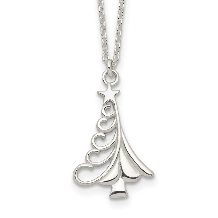 Sterling Silver Polished Christmas Tree Necklace QG3709-18