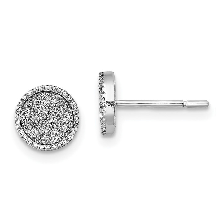 Sterling Silver Rhodium-plated Enamel Glitter Fabric Round Post Earrings QE13295