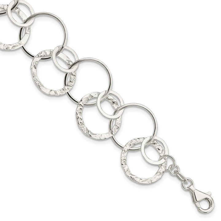 Sterling Silver Polished Textured Fancy Circle Link Bracelet QG3070-7.5