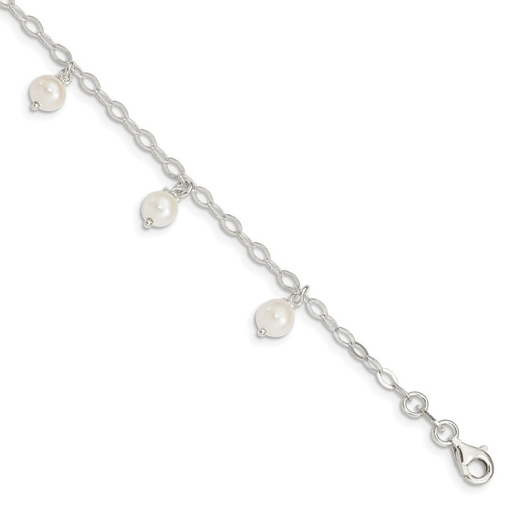 Sterling Silver White Semi-round FWC Pearl Bracelet QG2995-7.5