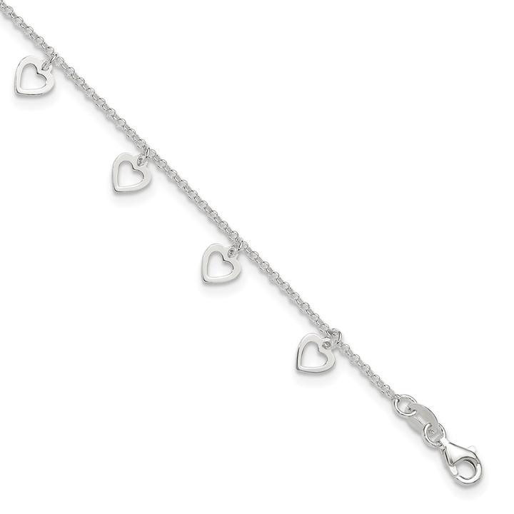 Sterling Silver Polished Heart 9 in Plus1in ext. Anklet QG3145-9