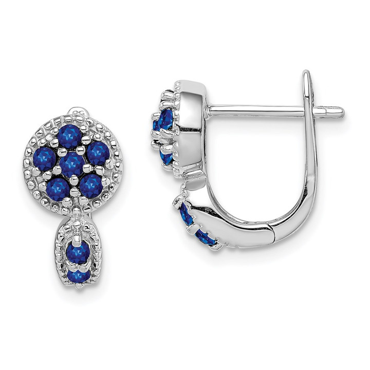 Sterling Silver Rhodium-plated with Sapphire Circle Hinged Earrings QE10113S