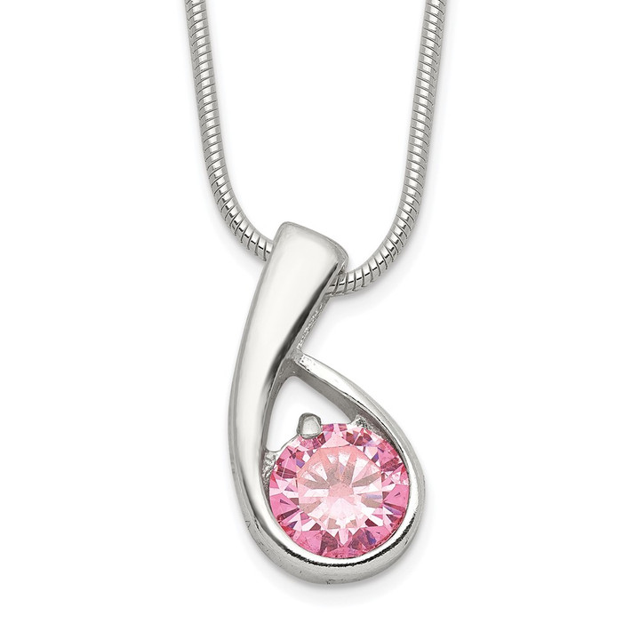 Sterling Silver Pink CZ Necklace QH640-18