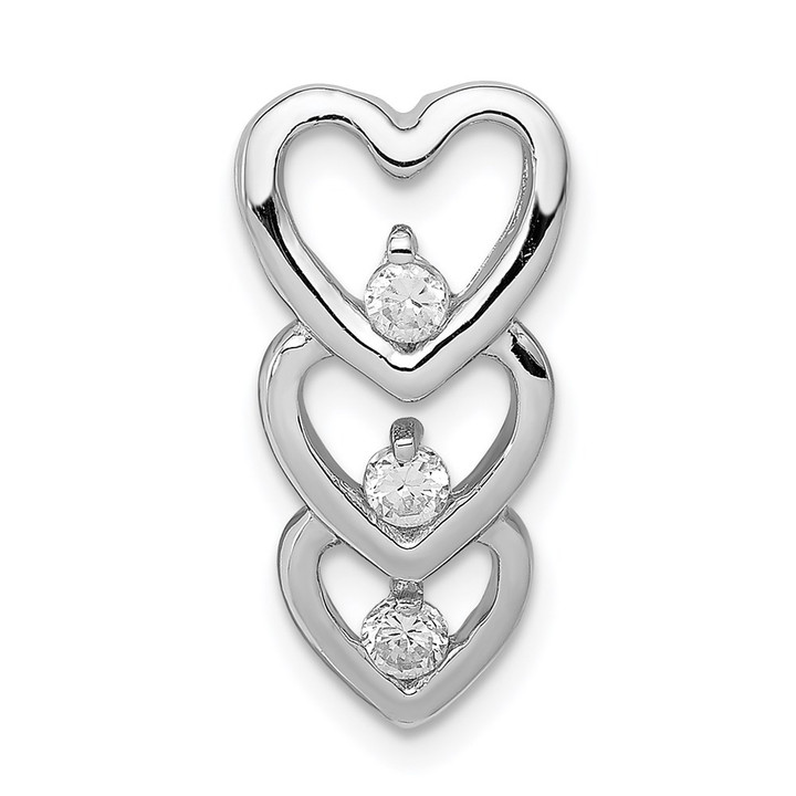 Sterling Silver Rhodium Plated CZ Multi Hearts Chain Slide QP2801