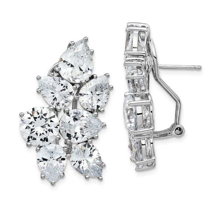 Cheryl M Sterling Silver Rhodium-plated Fancy Brilliant-cut CZ Cluster Omega Back Earrings QCM100