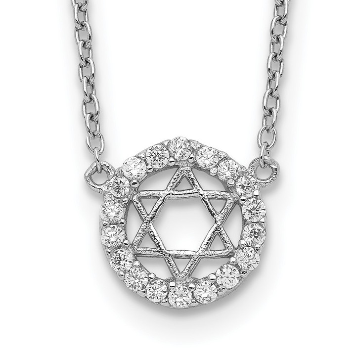 Sterling Silver Rhodium-plated CZ Star of David w/ 2in ext. Necklace QG5200-15.5